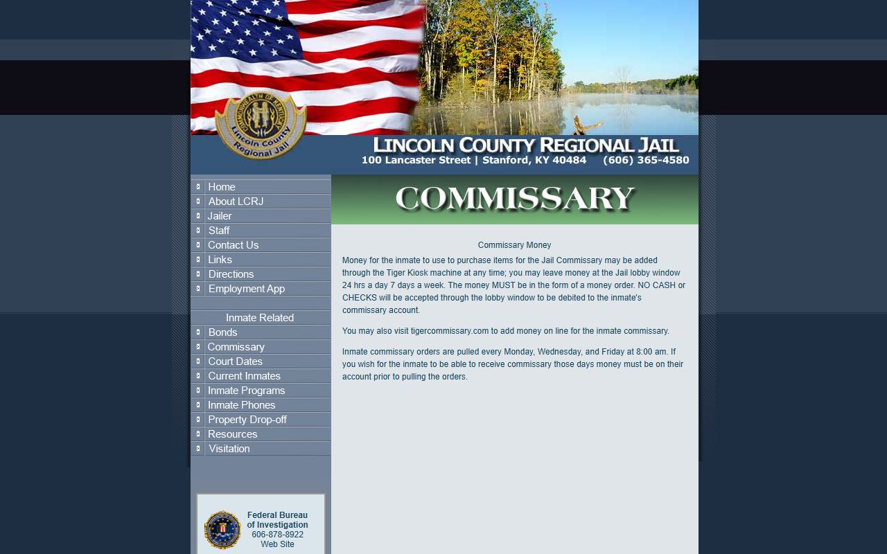 Lincoln County Regional Jail commissary deposit record information