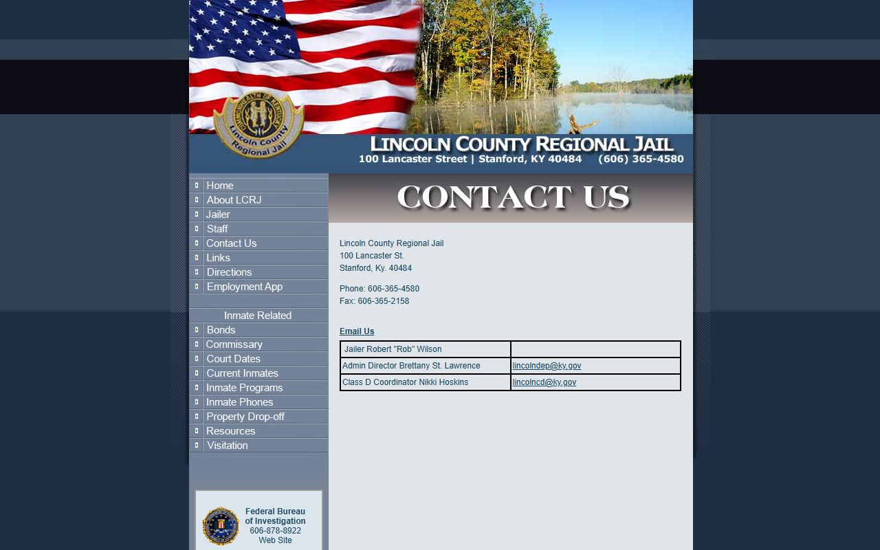Lincoln County Regional Jail contact page for inmate population records