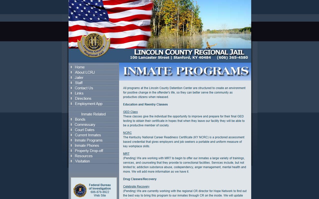 Lincoln County Regional Jail inmate programs record information